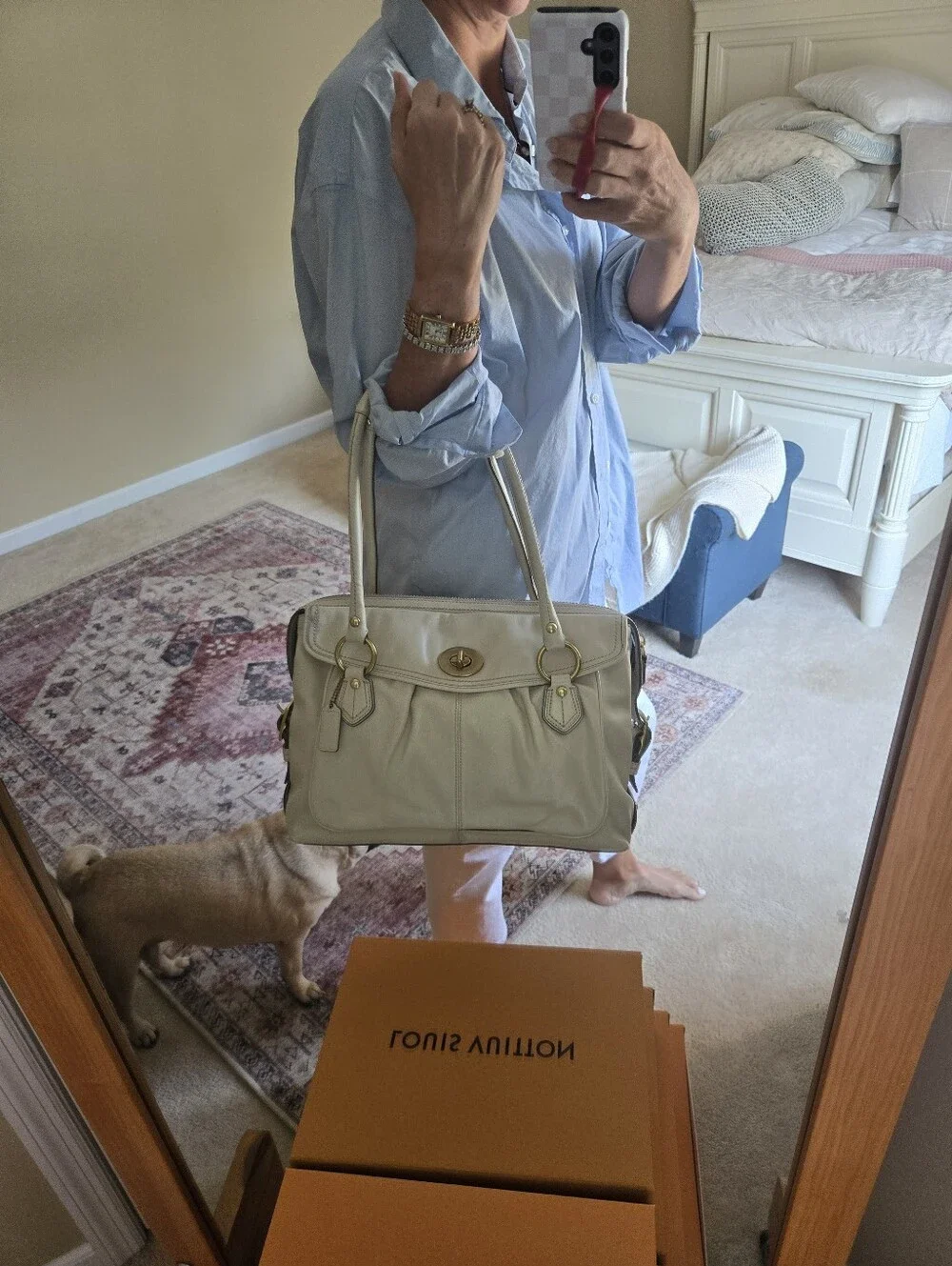 Coach 13505 Cream Leather Large Satchel Shoulder Bag Gold Hardware